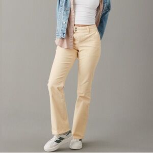 American Eagle Cream Curvy High Rise Kick Boot Corduroy Pants Cotton Size 4R